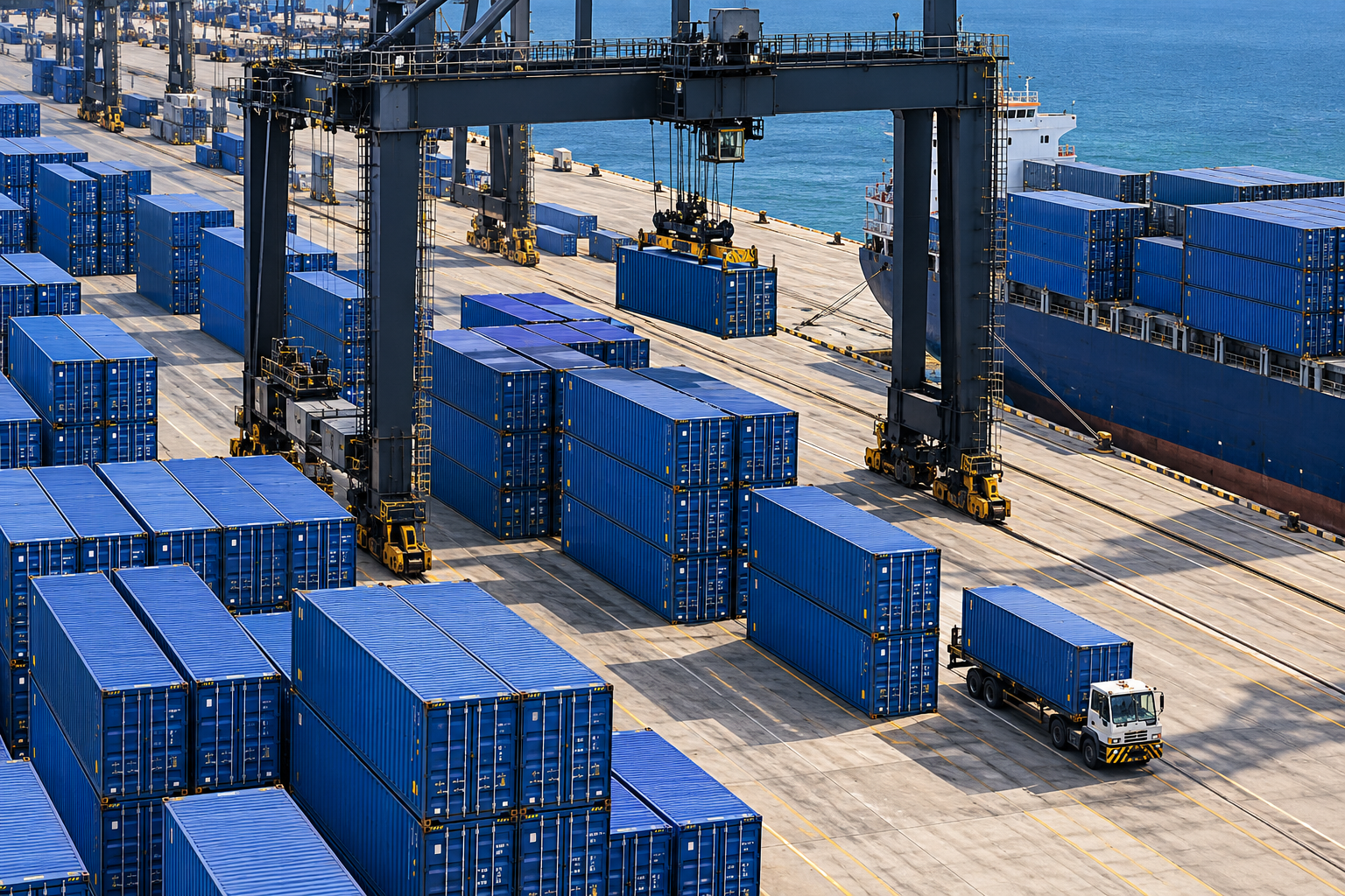 Illustration d’un terminal de fret maritime et de ses conteneurs